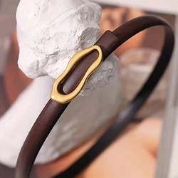 Retro Gold Buckle Genuine Leather Belt for Women Metal Buckle Matching Female Dress Jeans Adjustable Waistband