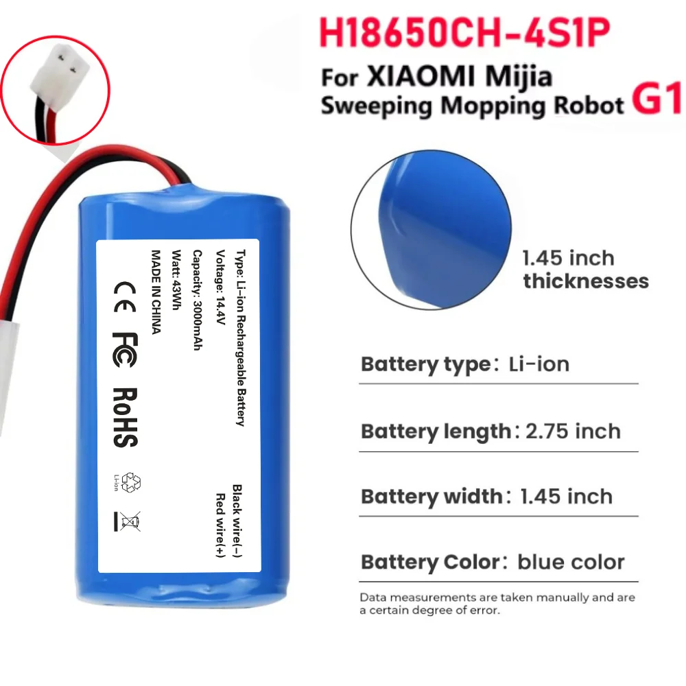 

3000mAh Replacement Battery H18650CH-4S1P for Xiaomi Mi G1 Rowenta Explorer 40 Panasonic MC-WRC53 Robot Vacuum Cleaner.
