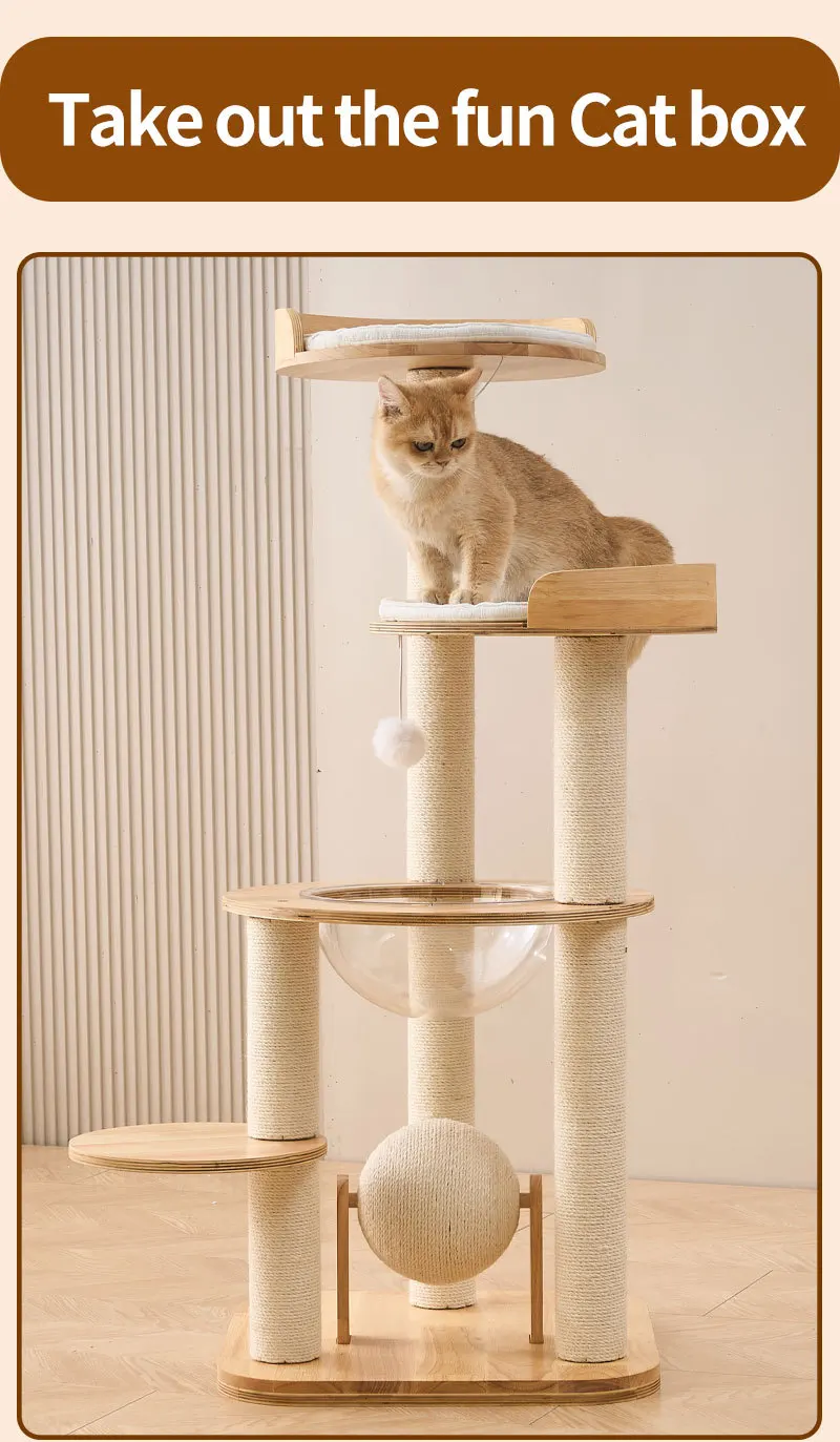 Custom Solid Wood Cat Climbing Column Integrated Sisal Scratching Board Dumping Rack Toy Cat Tree