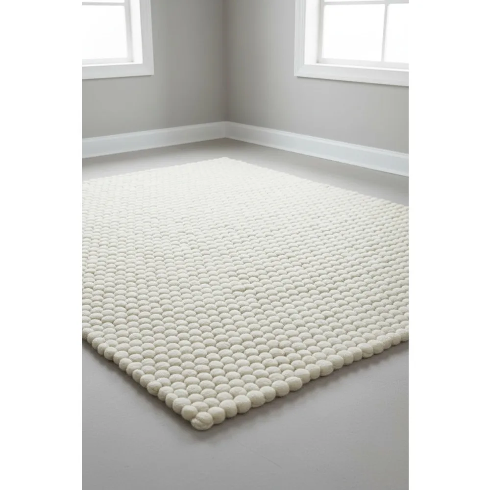 

Handmade Wool Blend Accent Rug 2'3"x4' Ivory Textured Design for Hallway Bedroom Foyer Home Decor