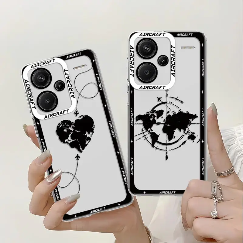 Planes World Map Travel Line phone case for Xiaomi Redmi Note 13 12S 11 Pro 13C 4G X3 NFC 11S 10 12pro plus 9s Clear funda cover