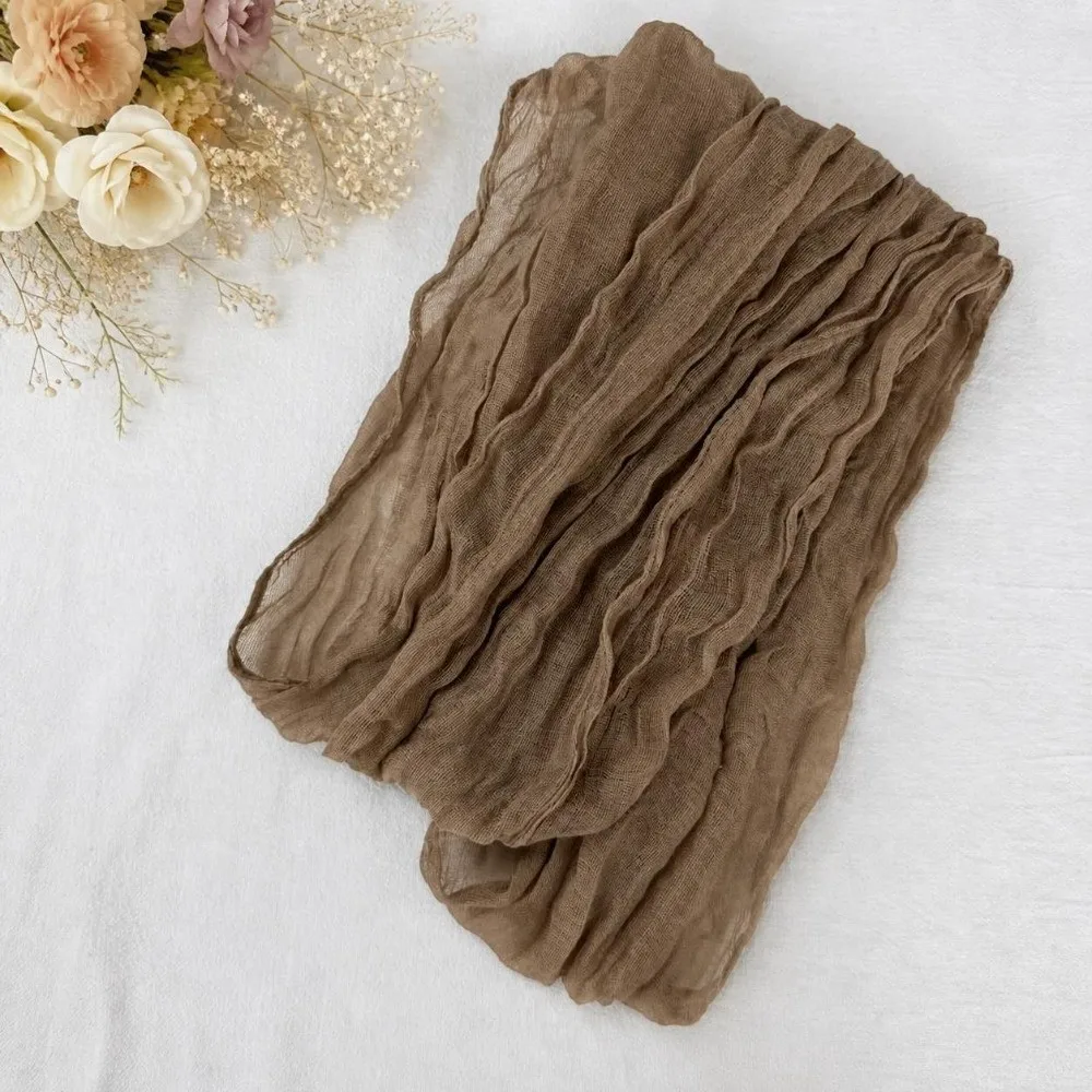 180*20cm Pleated Scarf Soft Lightweight Cotton Linen Imitation Scarf Long Length Retro Thermal Silk Scarf