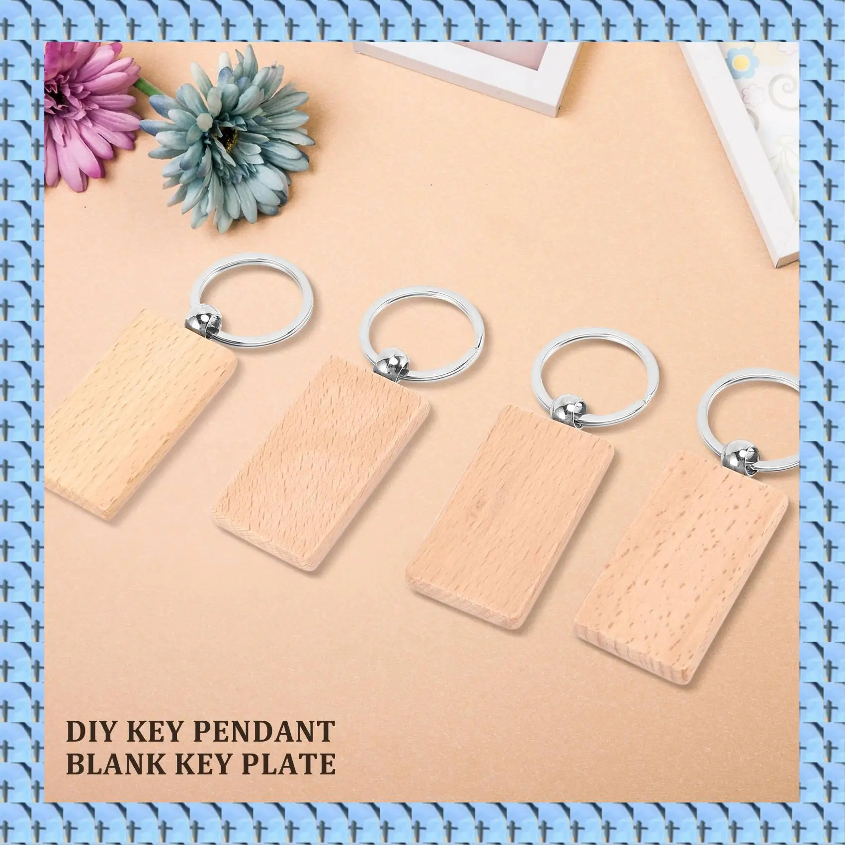 

NOCM 40Pcs Blank Rectangle Wooden Key Chain Diy Wood Keychains Key Tags Can Engrave Diy Gifts