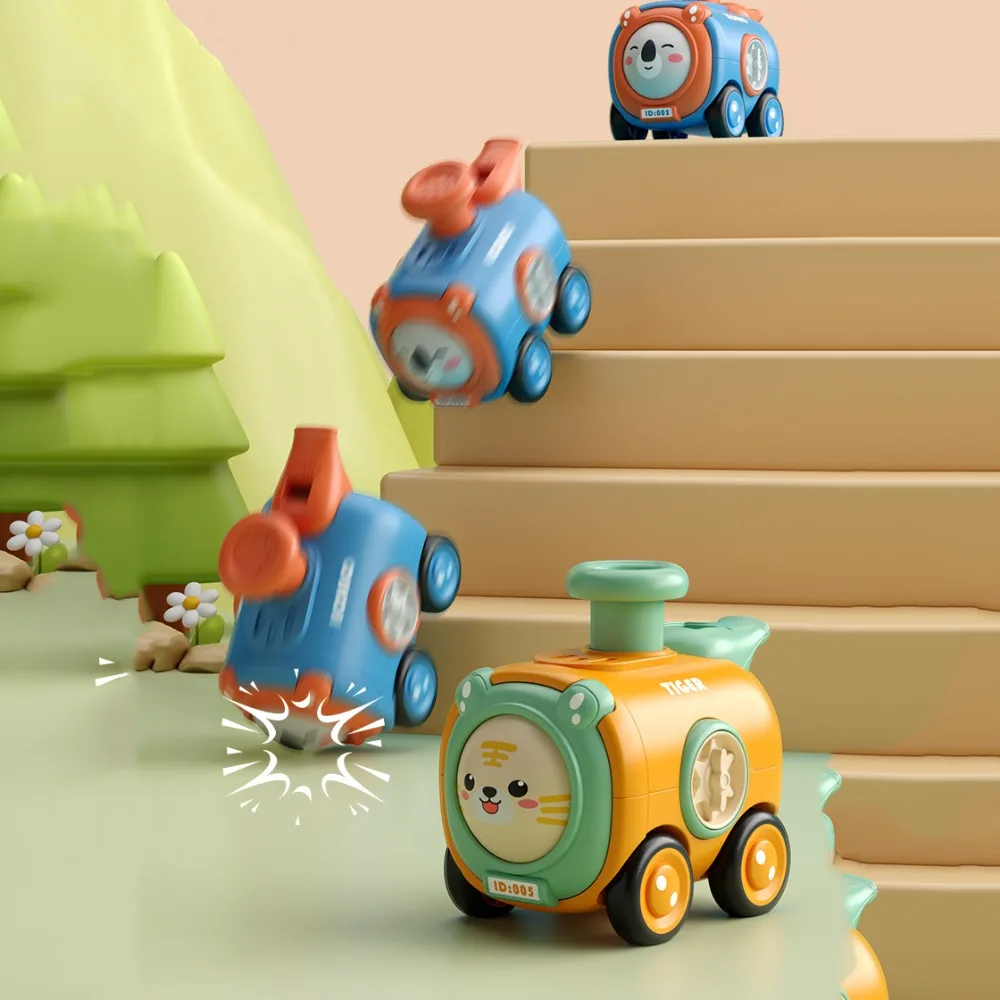 

Inertia Toy Car Press To Change Face Whistle Train Crash Resistant Press and Run Whistle Small Train Colorful Cartoon Car