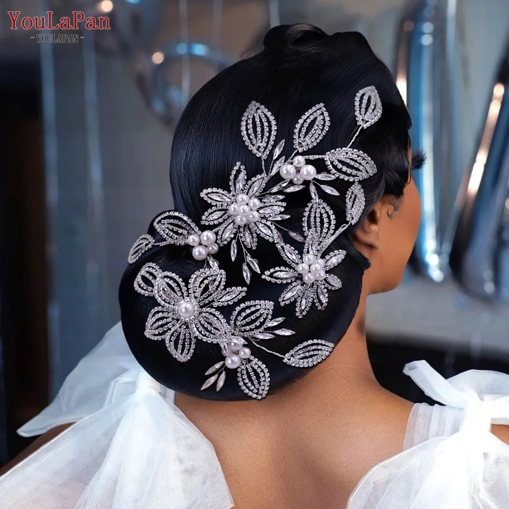 TOPQUEEN HP445 Flower Bridal Headpiece Shining Wedding Headband Bride Hair Accessories Women Headwear Silver Crystal Hair Piece