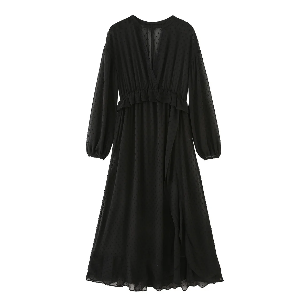 

PB&ZA2025 Summer new women's clothing temperament layered decoration fashionable chiffon long sleeved V-neck dress