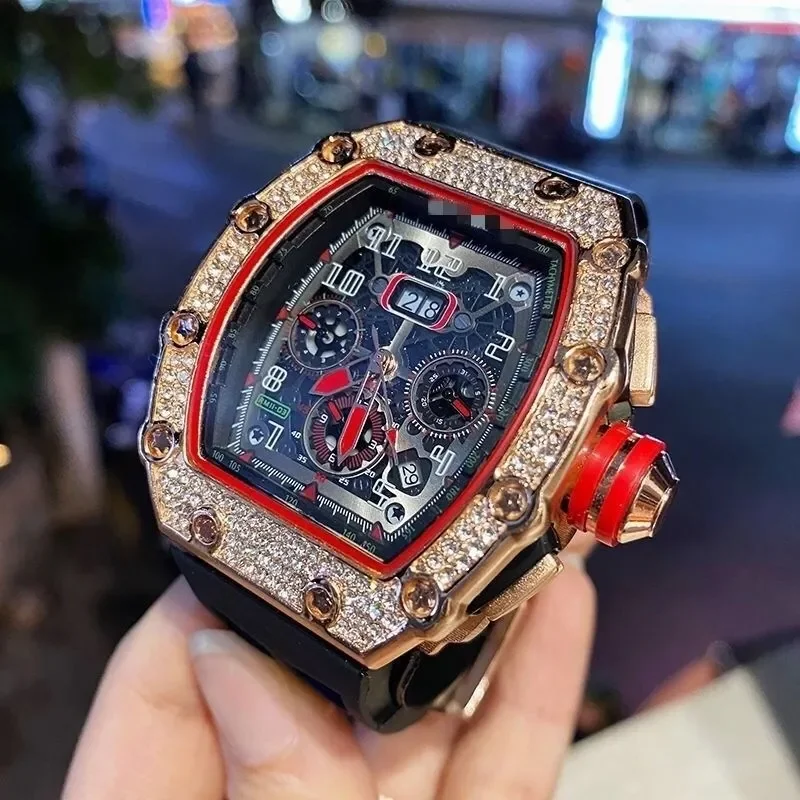 

Popular large dial cross-border sales quartz style barrel-shaped skeleton luminous waterproof men's sports watch