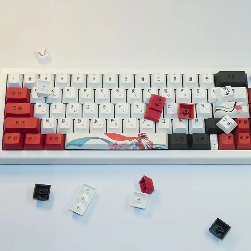 Huadanniang keycap pbt التسامي 128 مفتاح النمط الصيني الأصلي ارتفاع المصنع غطاء لوحة المفاتيح الميكانيكية #2