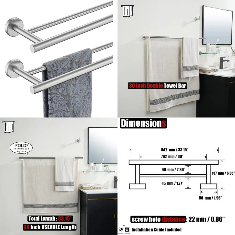 رف مناشف من الفولاذ المقاوم للصدأ سميك 33 بوصة، لمسة نهائية مصقولة، شريط منشفة حمام مثبت على الحائط للحمام، بطول 30 بوصة