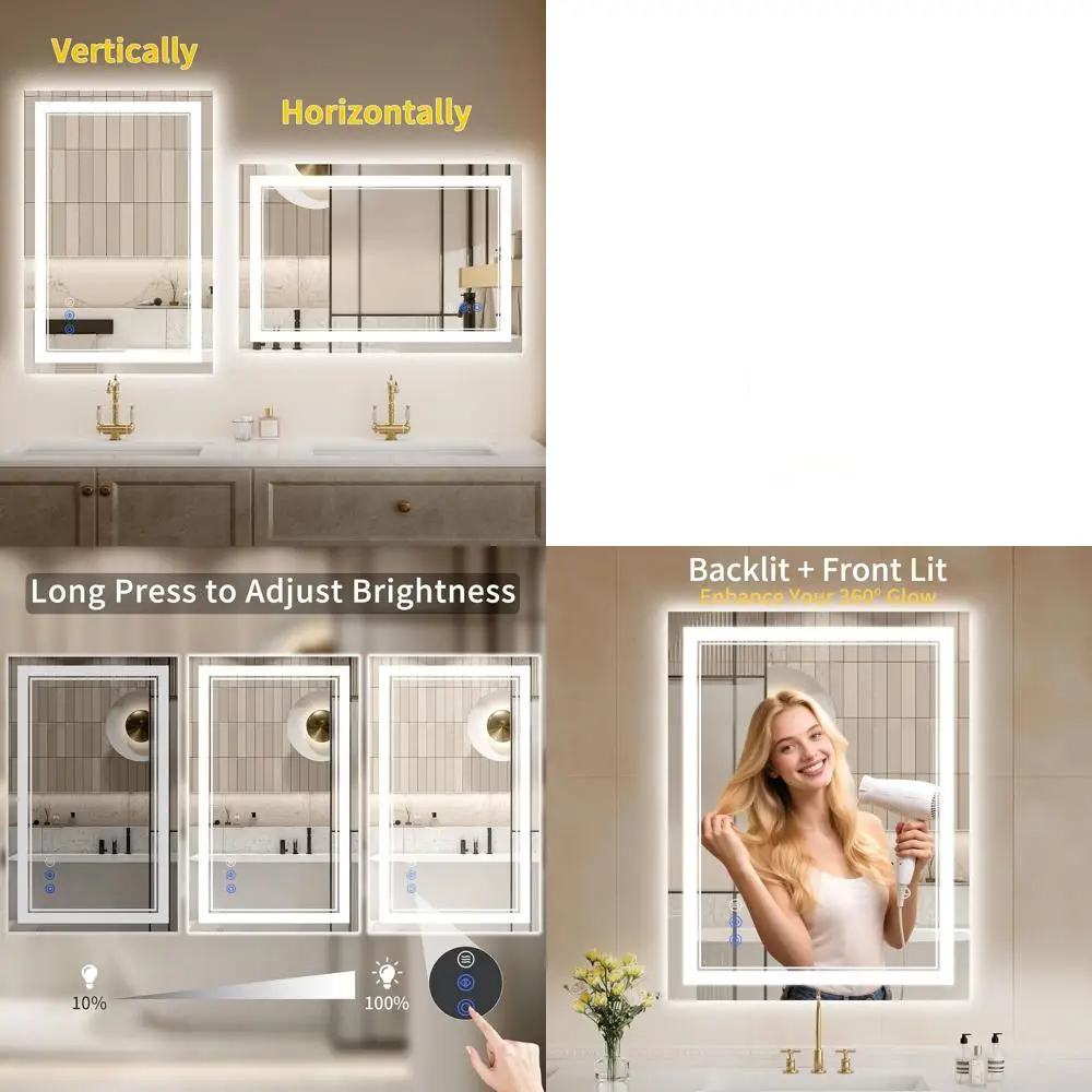 

36 LED-Illuminated Bathroom Mirror with Dimming, Anti-Fog, and Tempered Glass