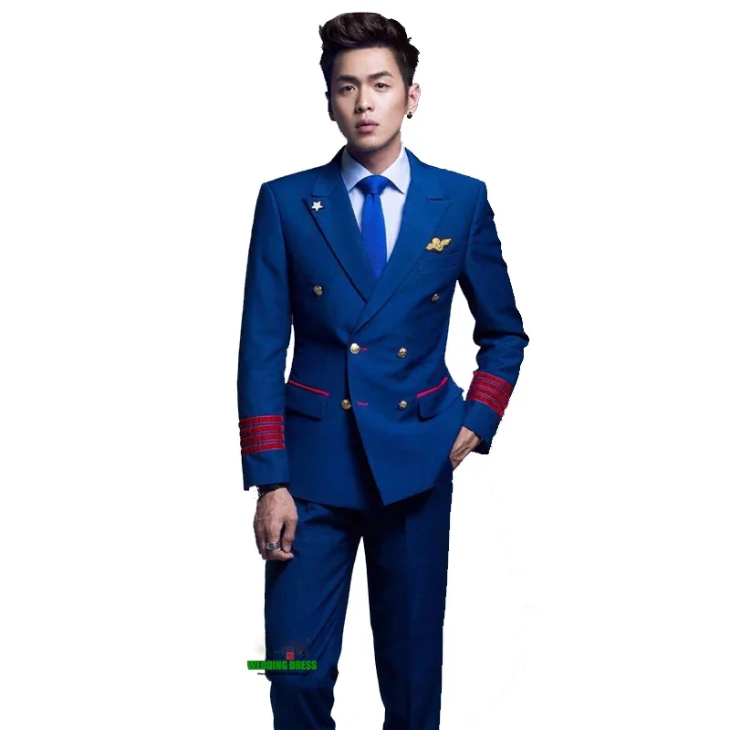 Uniforme da capitano da uomo, tute da volo dell'aeronautica, proprietà, studente della scuola aeronautica, giacca + pantaloni, uniforme da esibizione per riunioni annuali