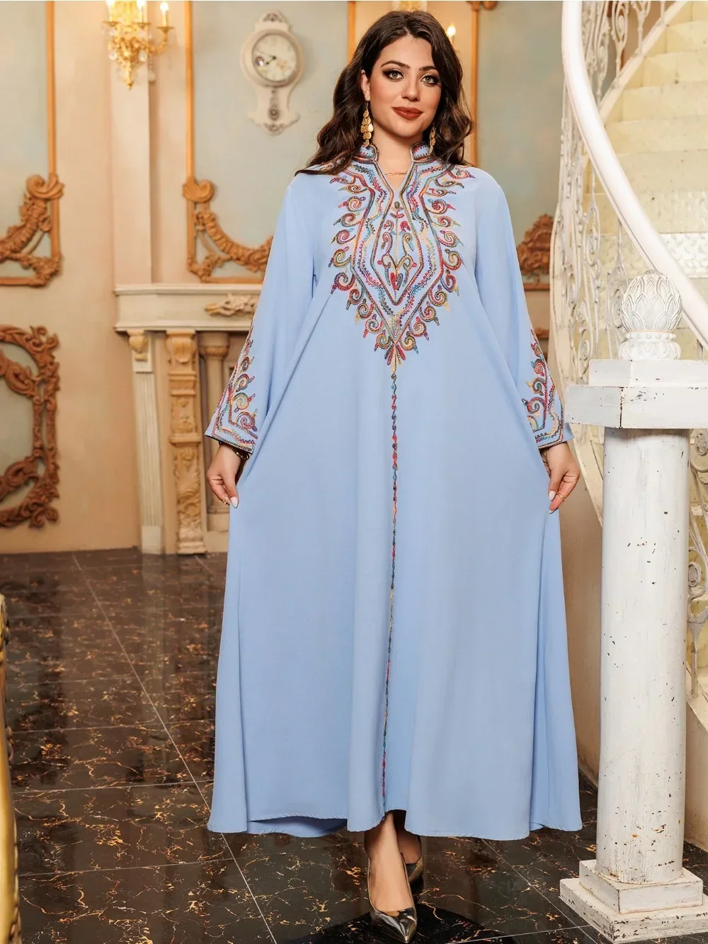 Ramadan Muslim Abaya for Women Party Dresses Embroidery Long Robe Morocco Kaftan Jalabiya Dubai Eid Abayas Modest Vestidos 2024