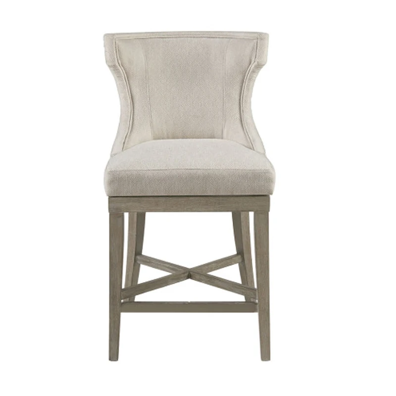 Counter Stool - Elegant Wingback, Bronze Kick Plate, Swivel Seat, Reclaimed Wood Legs,  Swivel Function for Easy Rotation