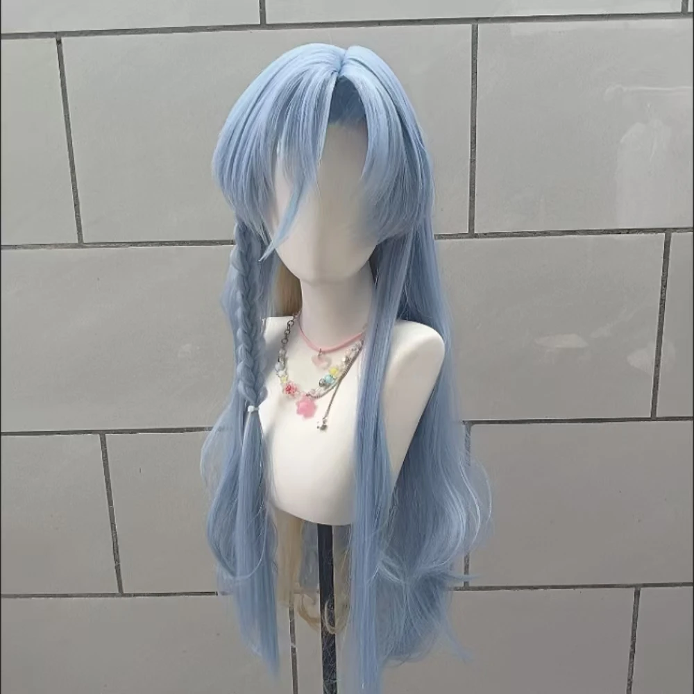 

Anime Reverse:1999 37 Cosplay Wig Long Curly Hair Blue Yellow Mixed Color Heat Resistant Synthetic Wig With Rose Net Cosplay Wig