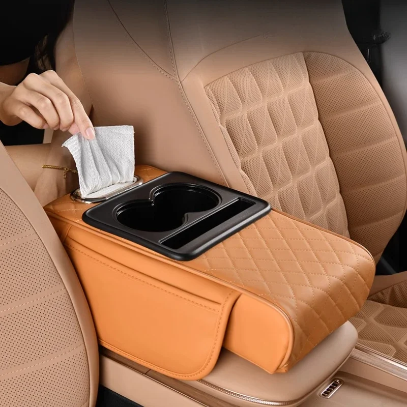 For Chery Tiggo 3X 5X 5 7 8 8 Plus Car Central Control Napa Leather Car Water Cup Holder Storage Box Heightening Armrest Box