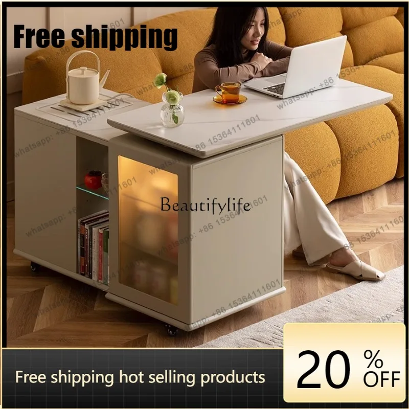 HJ Rock Slab Mobile Small Tea Table Integrated Balcony Living Room Home Light Luxury Tea Table