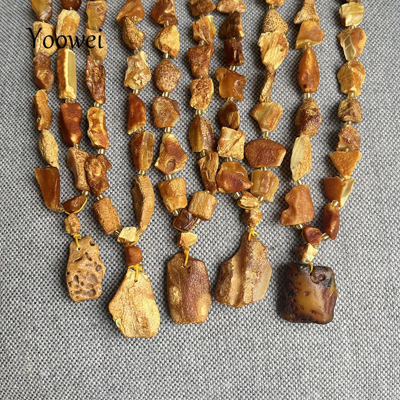 New 100% Original Amber Necklace for Unisex Good Smell Irregular Small Beads 78cm Long Chain Baltic Unique Natural Stone Jewelry