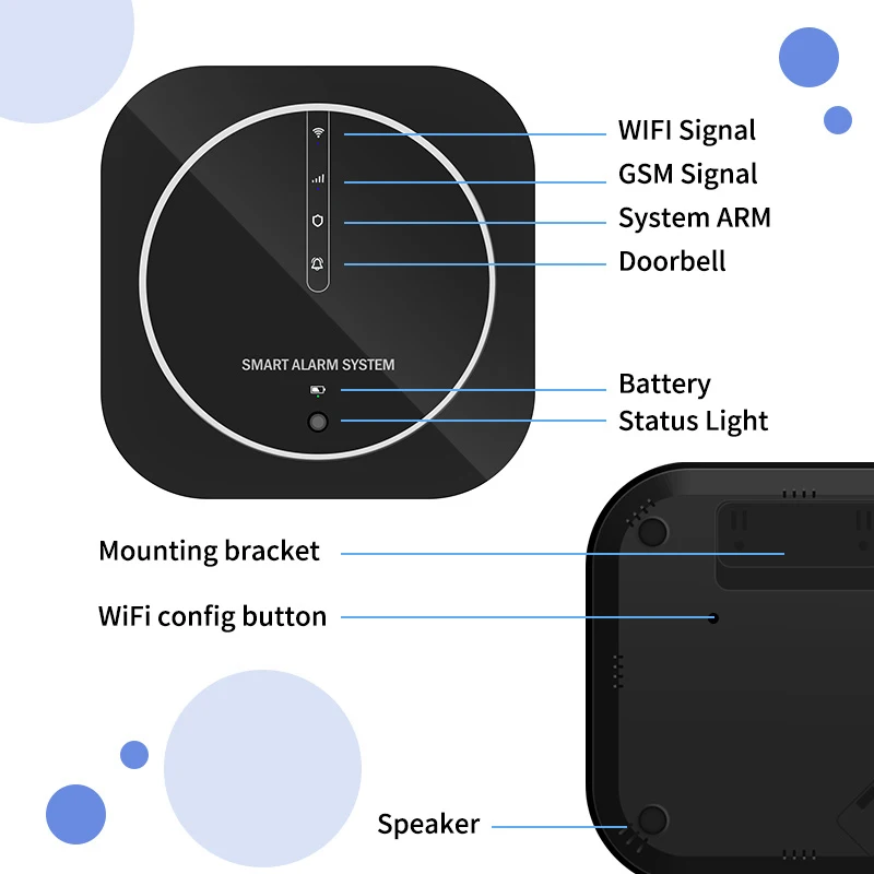 Wifi GSM Home Alarm System Black Burglar Security Alarm Host Tuya Smart APP Control Compatible Alexa Google