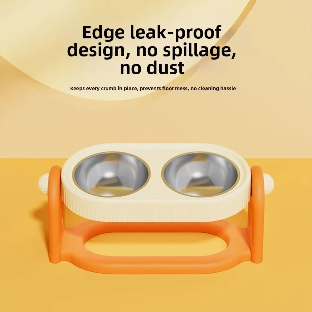 

Rotatable Pet High Footed Bowl Double Bowls Adjustable Height Elevated Pet Feeder Bowl Anti-vomiting with Stand