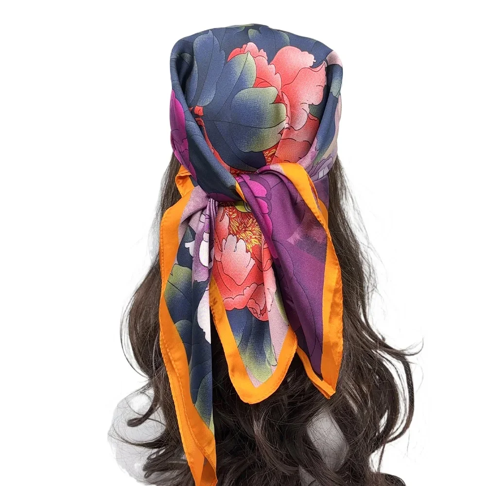 Luxury Brand 2024 Silk Square Scarf Women Neck Hair Tie Band Beach Hijab Kerchief Head Headbands Bandana Female Foulard 70cm