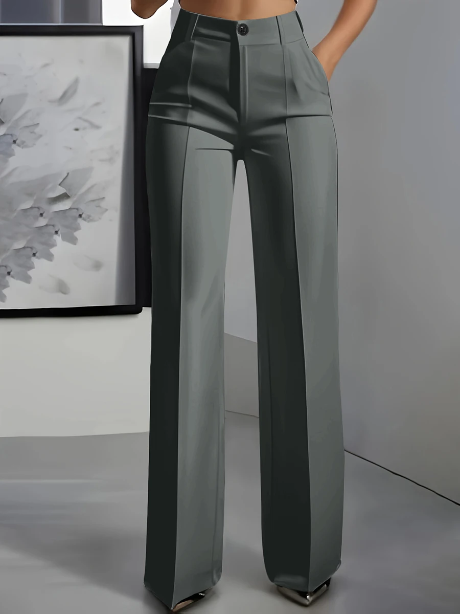 High Waisted Wide Leg Office Trousers