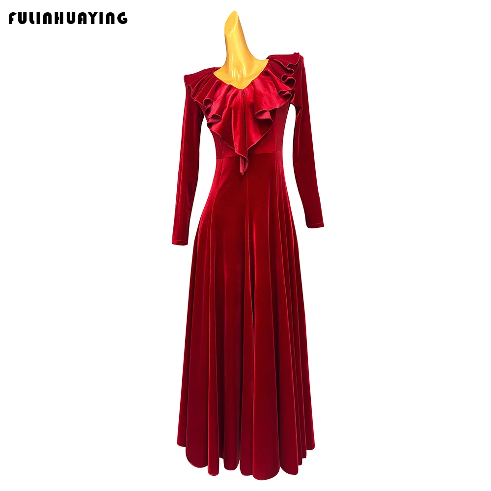 New Modern Dance Performance Dress, Velvet Dress for Ballroom Dance Competition, Social Dance Practice Outfit, Waltz Tango Quick Step Practice Clothing