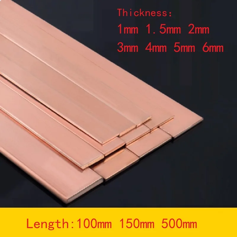 1PC Length 100mm 150mm 500mm Pure Copper Flat Plate Bar Sheet Thickness 1mm 1.5mm 2mm 3mm 4mm 5mm 6mm