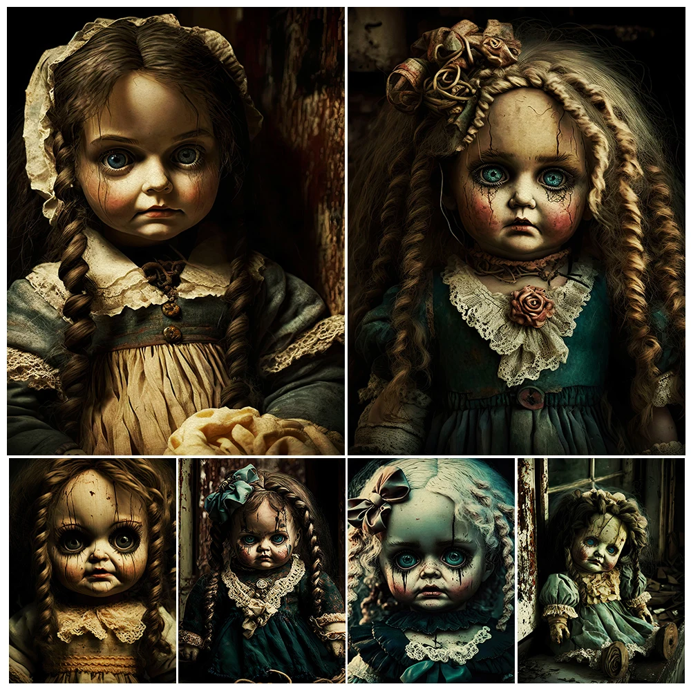 

Creepy Damaged Doll Vintage Wall Art Canvas Print Terrifying Voodoo Doll Art Poster And Print For Living Room Decor Unframed