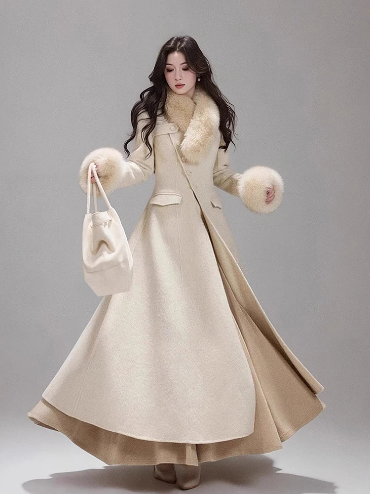 

Trendy Winter Outerwear Thickened Long Wool Coat Warm Fur Collar Elegant Style Women's Fashion Set Casual Look Universal Fit