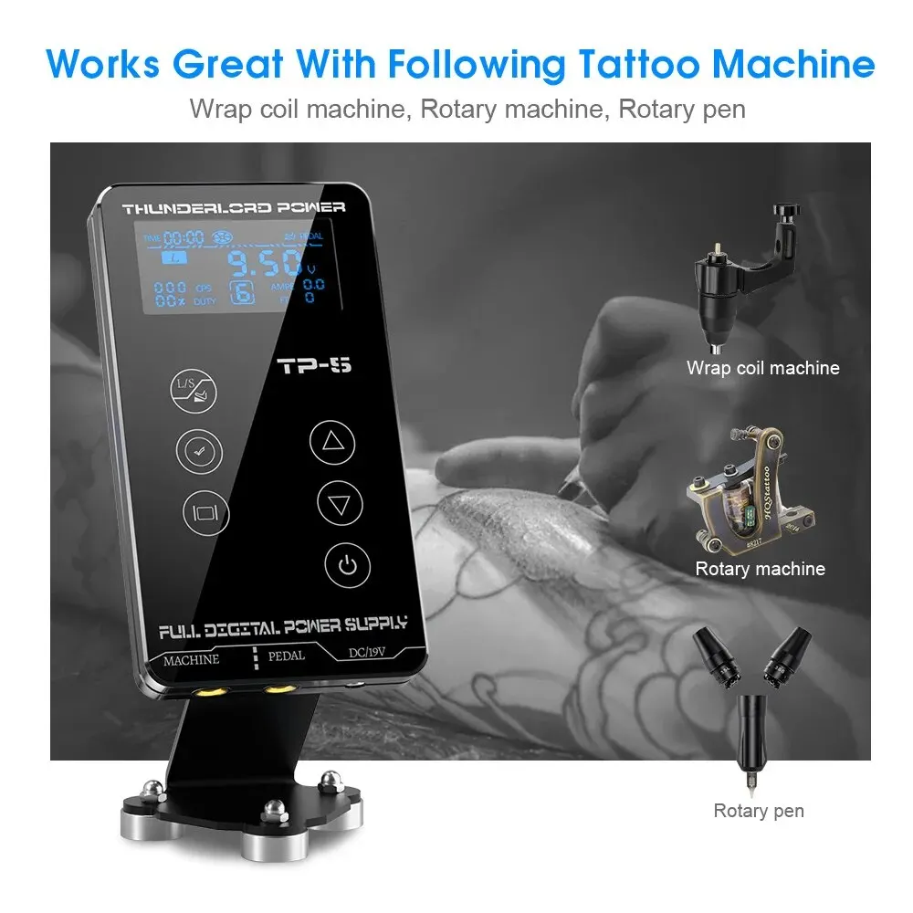 Fonte de alimentação de tatuagem Thunderlord tp-5 para tatuagem, máquina rotativa com tela sensível ao toque, lcd digital, maquiagem