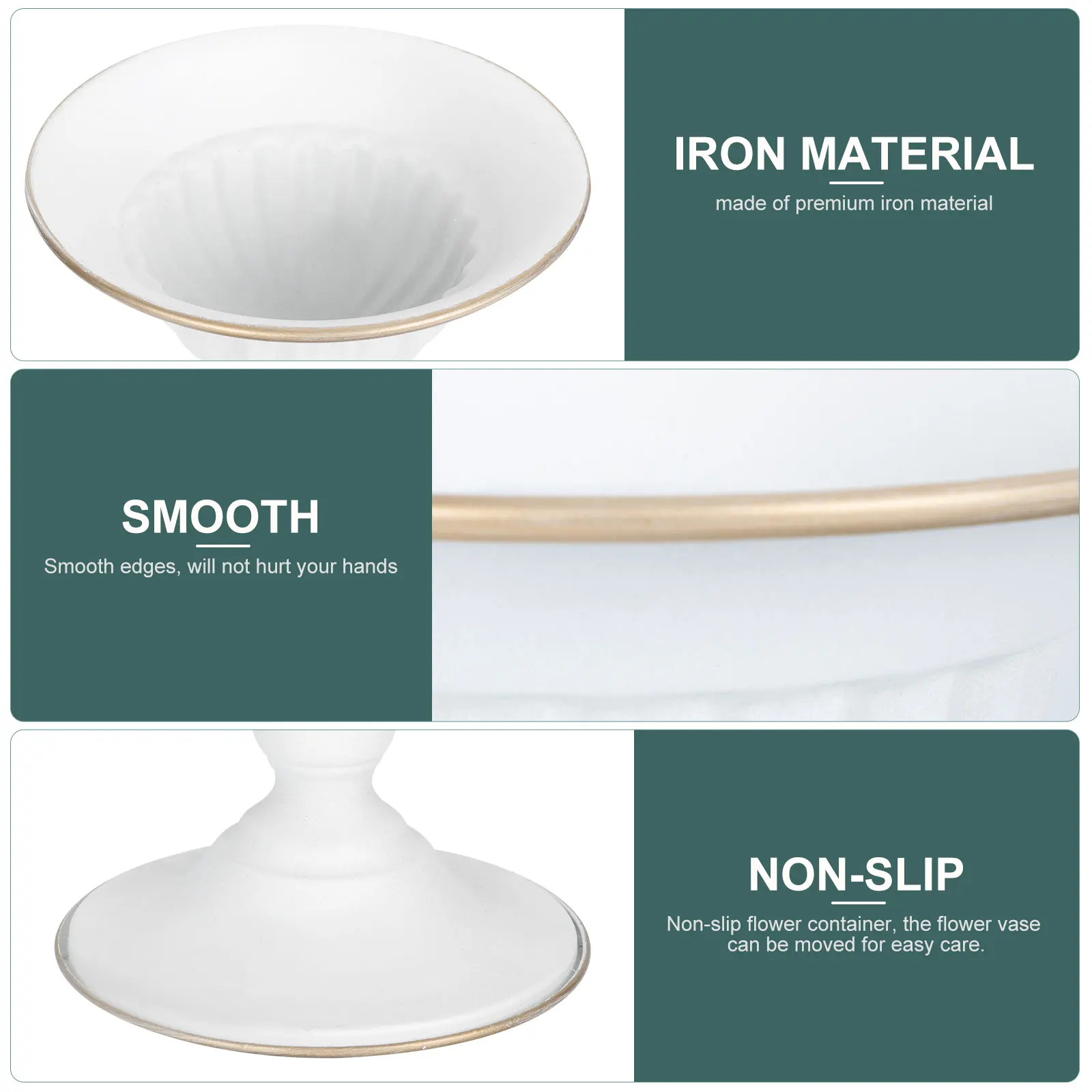 

Iron Vase Home Flowerpot Decorative Container Desktop Planter White Gold Wrought Non Slip Flower Holder Vase