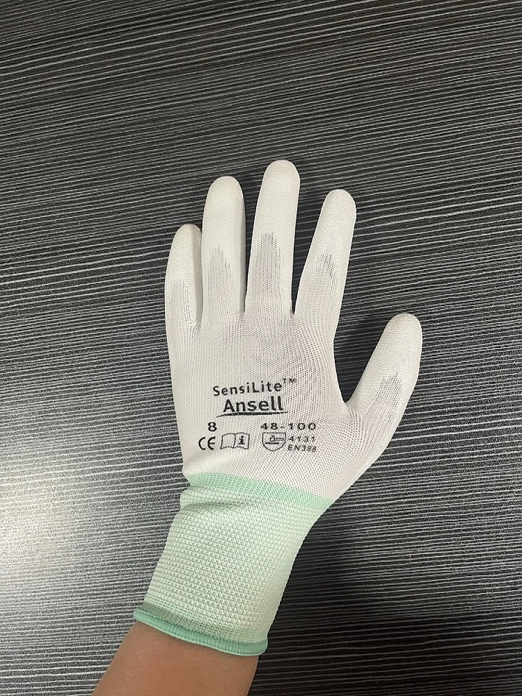 Ansell HyFlex 48-100 （12 pairs）nylon PU palm coating oil resistant and wear-resistant precise operation white gloves