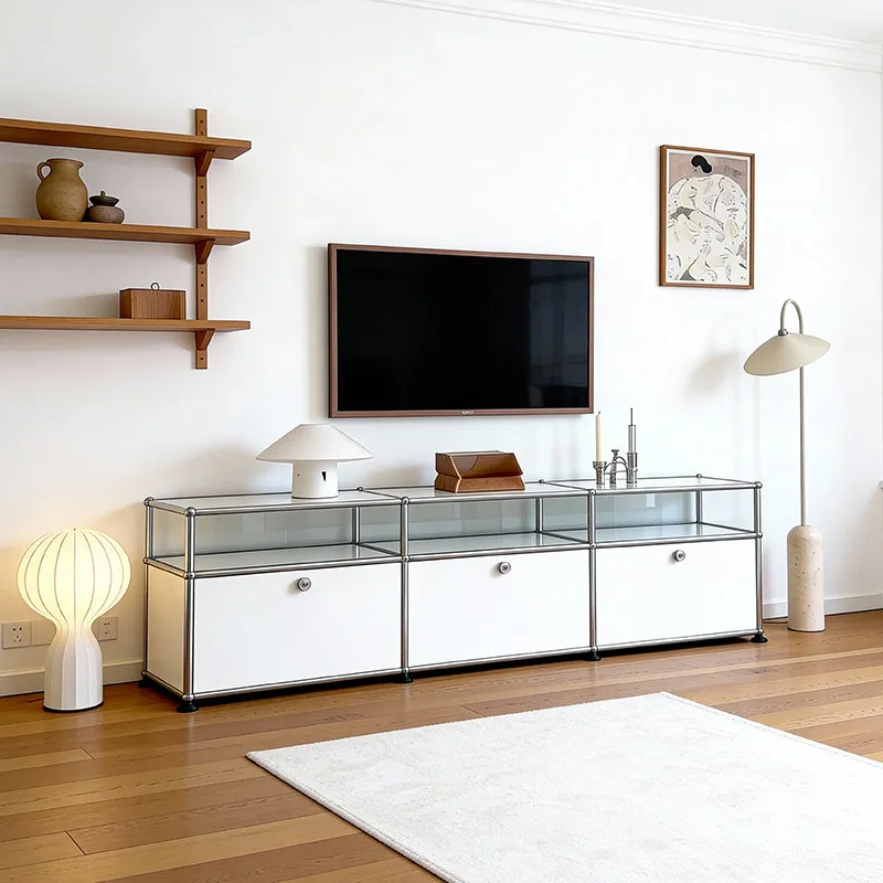

TV cabinet antique living room wall integrated stainless steel storage module side cabinet
