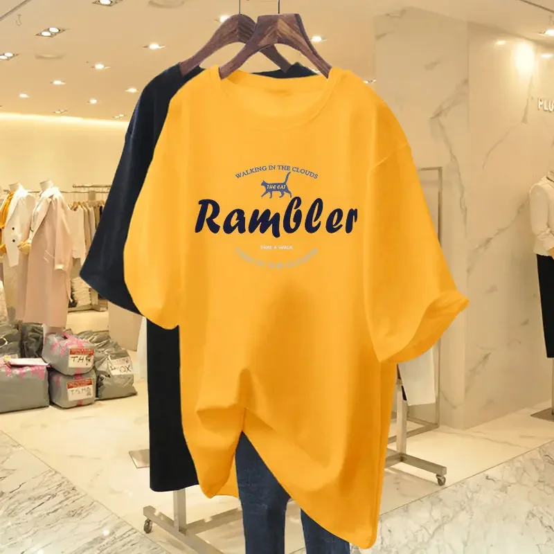 New Women's T-shirt Cotton White Short Sleeve Letter Cartoon Screw Thread Printed Ppullover Summer Round Neck Loose Tops