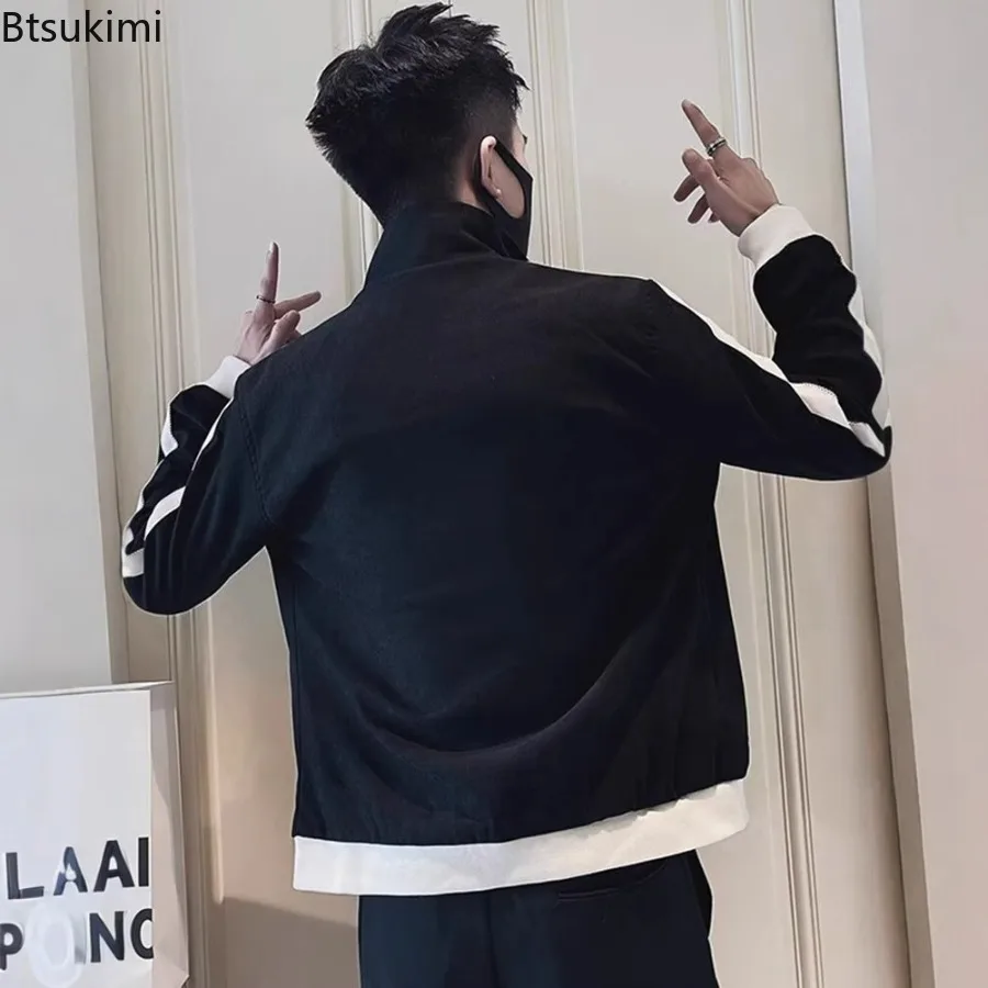 2025 Spring Autumn Slim Fit Men's Jackets Casual Color Blocked Male Coats Trendy Embroidered Jacket Comfortable Versatile Top