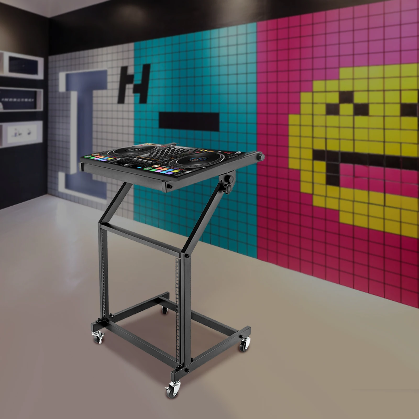 9U with 4 Wheels DJ Audio Mixer Stand Rack (9U, with 4 Wheels) Rolling Stage Cart