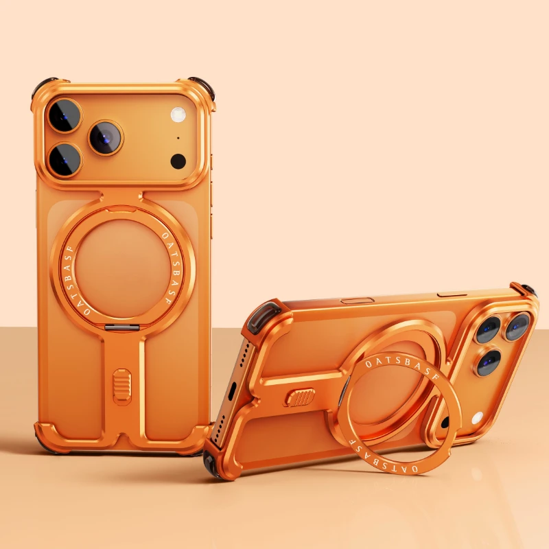 

Oatsbasf Magnetic Metal Frameless Phone Case for iPhone 17 Pro Max/17 Pro with 360°Rotation Stand Magsafe Shockproof Bumper Case