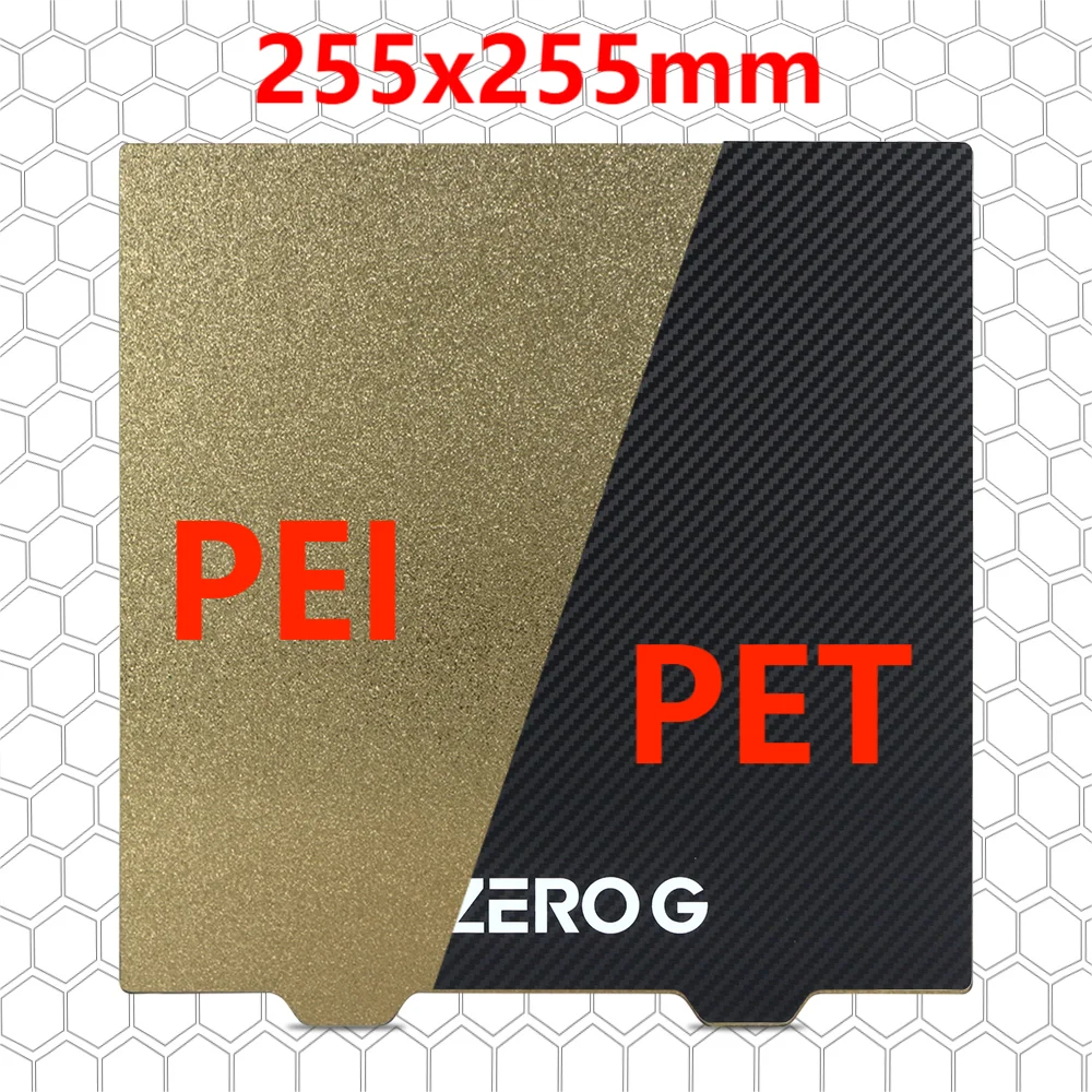 

Toaiot JANUS BPS-PET Plate Carbon Fiber Texture Film Build Plate Gold Textured PEI Powder Coated 255x255mm for 3D Printer Bed