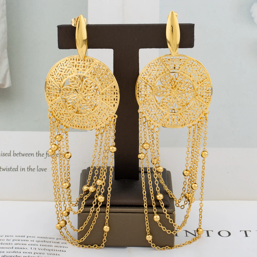 2024 Big Earrings for Women Tassel Fashion 18K Gold Plated Hollow Design Drop Earrings Daily Wear Statement Jewelry Accessory
