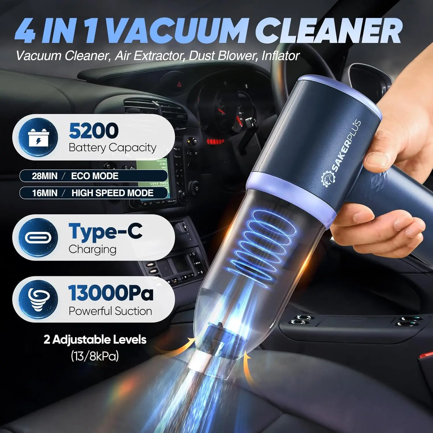 مكنسة كهربائية محمولة لاسلكية 3 في 1 ومجموعة واحدة من الفلتر (4 قطع) #4