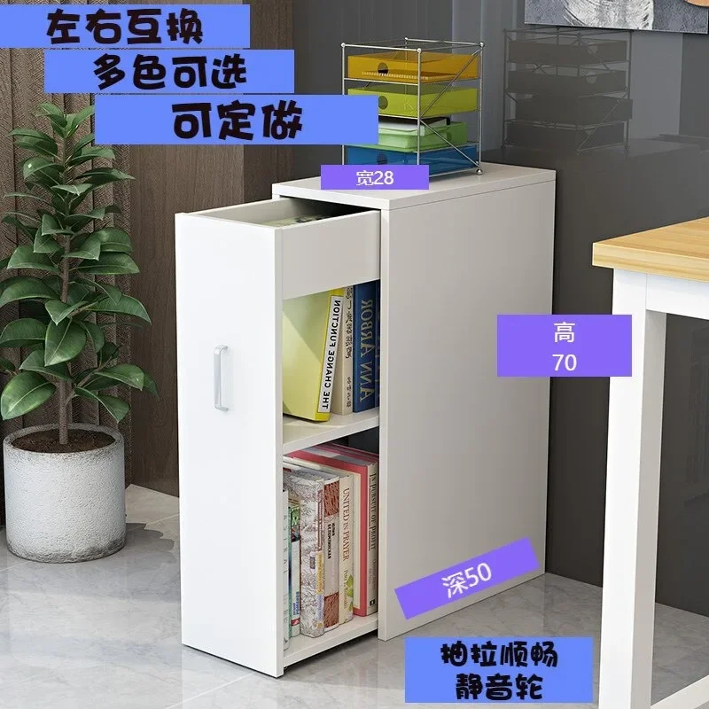 Narrow bookcase pull-out mobile bookcase with door hidden dustproof storage cabinet push-pull invisible side-pull small cabinet