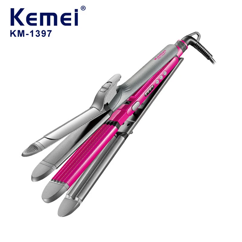 

KM-1397 4 in 1 Hair Straightener Crimper Hair Wand Curler Flat and Curling Iron Women Hair Styling Waver Adjustable Temperature