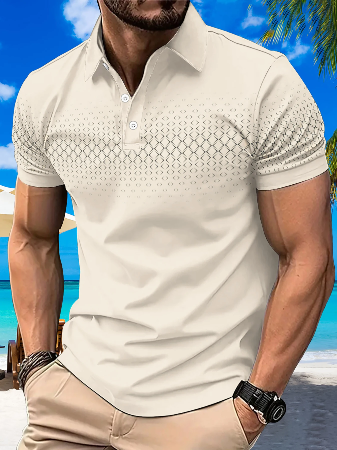 Men's Personalized Printed Short-Sleeved Polo Casual Button Top - Customizable Design Exquisite Gifts Are Definitely A Surprise