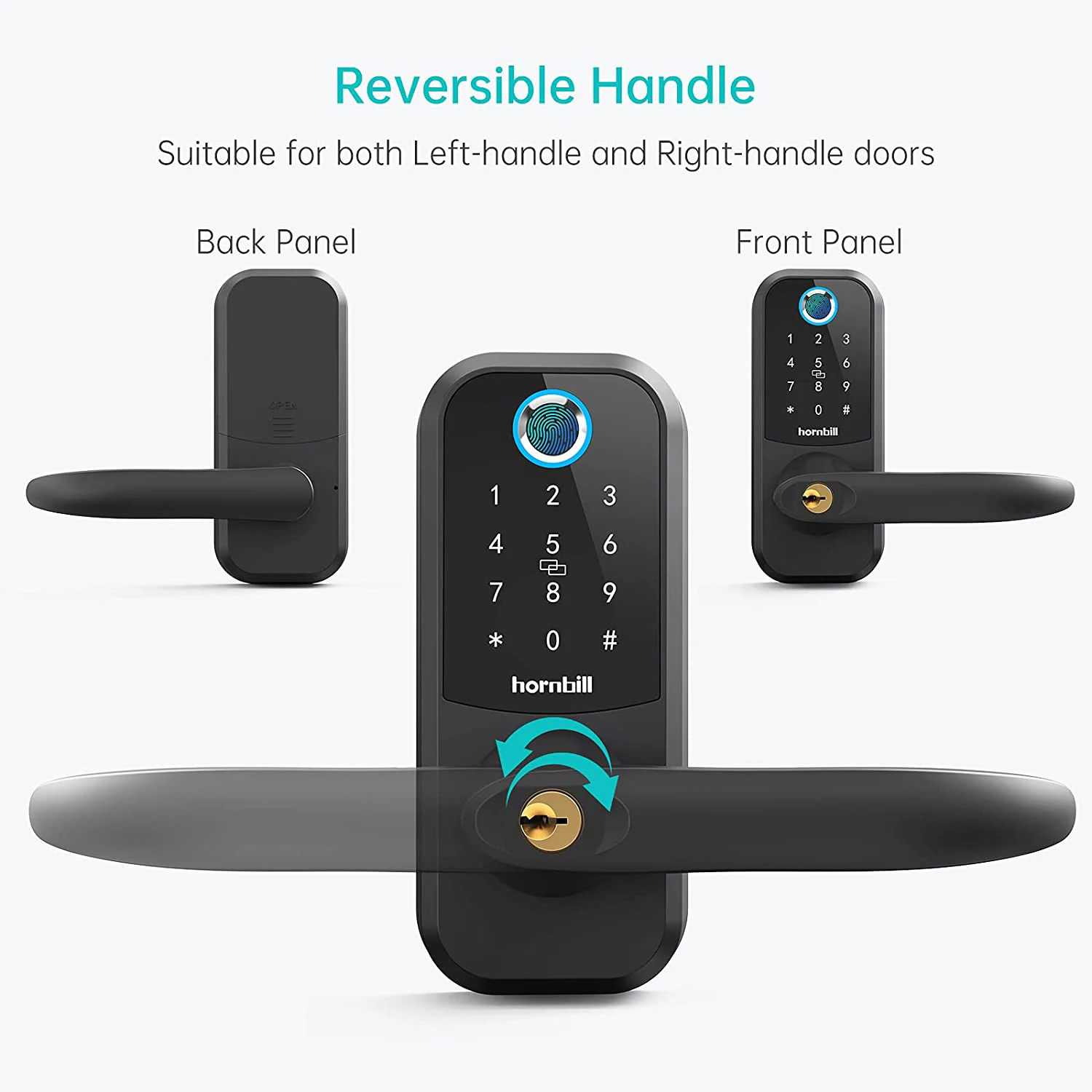 Hornbill Bluetooth Fingerprint Smart Door Lock Biometric Electronic Deadbolt Handle  Locks Keyless Entry Smart Home Security