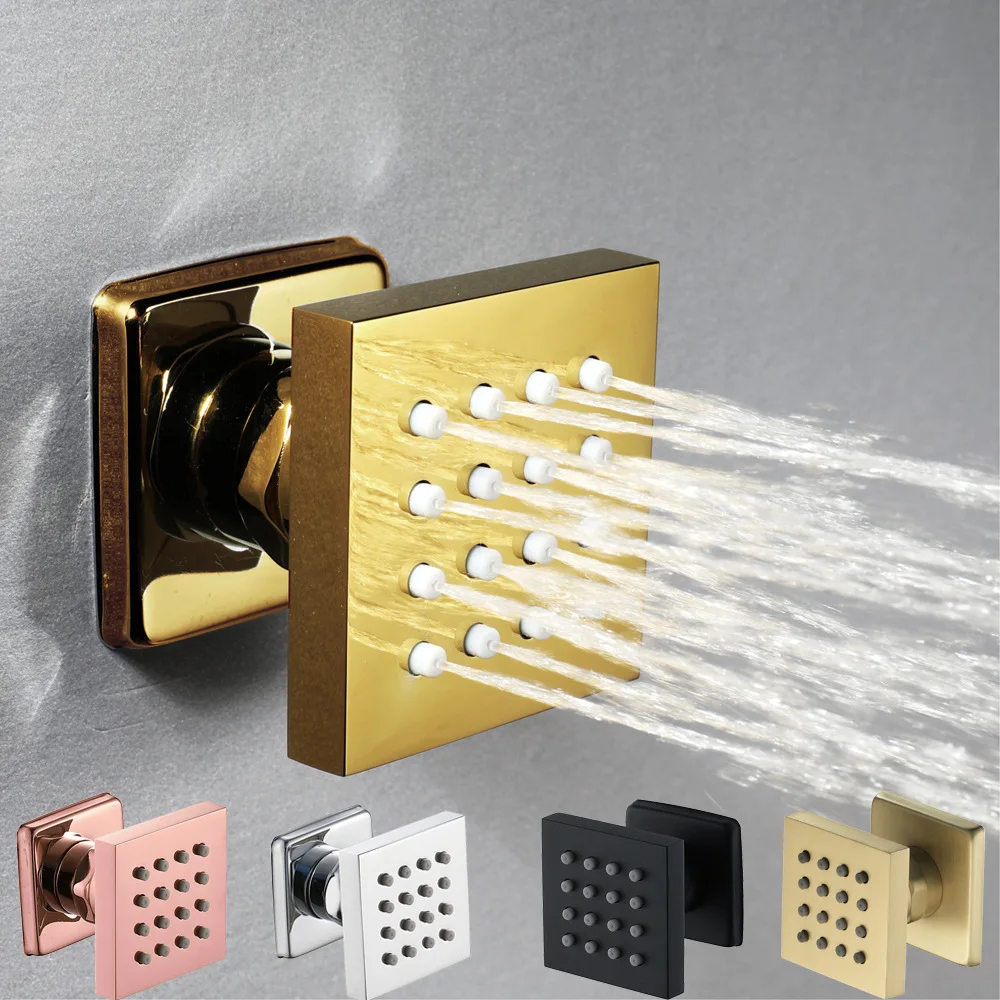 

Brass Shower Body Spray Jets Square 2 Functions Rainfall Mist Swivel Bath Massage Nozzle Wall Mounted Chrome 4 Pcs 6 Pcs