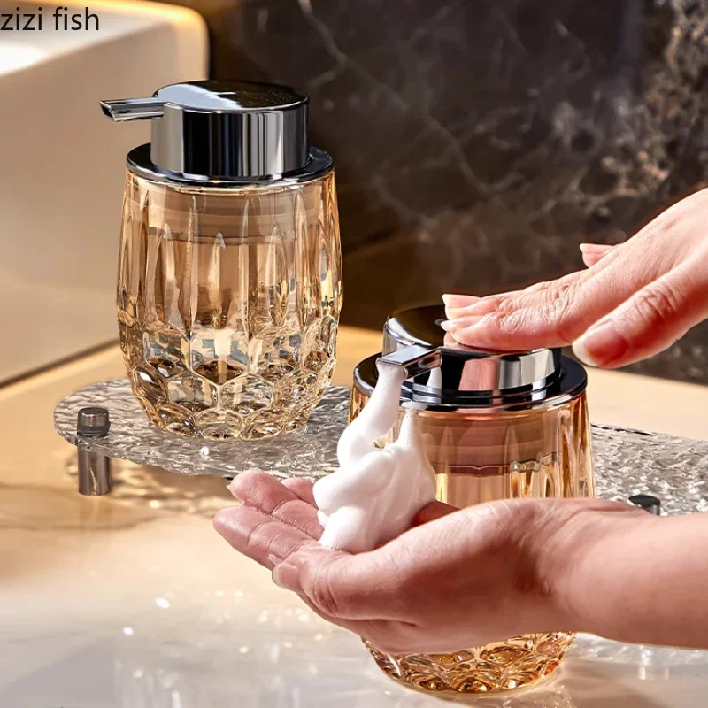 Crystal Glass Soap Dispenser Lotion Bottle Hand Sanitizer Bottle Bubbler Foam Bottles Bathroom Shampoo Shower Gel Bottles