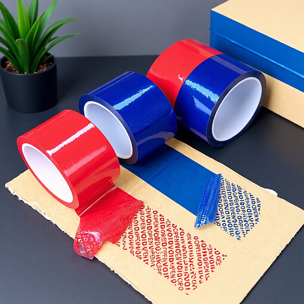 Tamper-Proof OPEN VOID Security Packing Tape - Red, Blue Tamper Evident Adhesive Tape, Reveals Void Message When Peeled Open