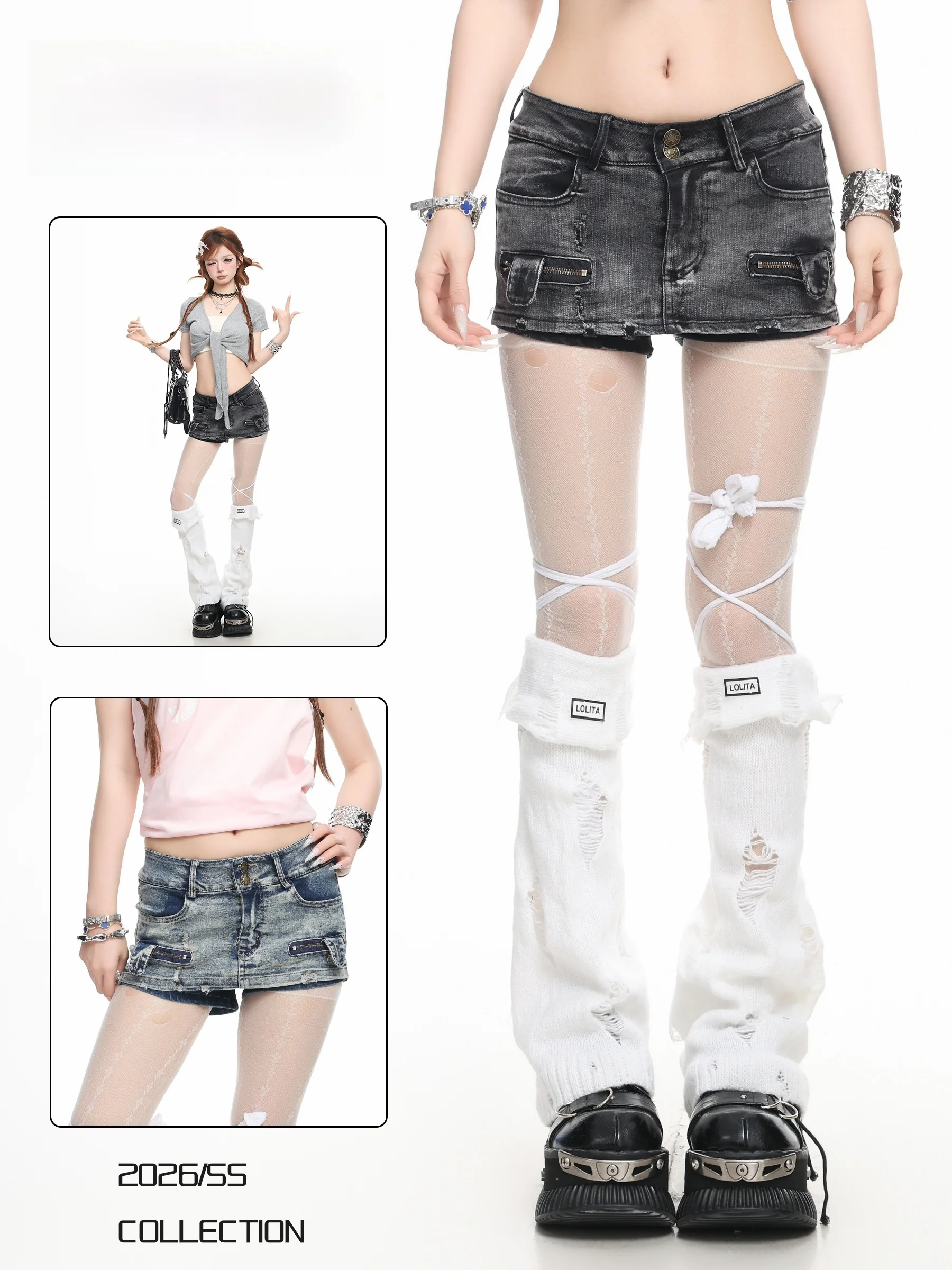 

BASTERDS Low Waist Washed Denim Skirt Women's Summer Short Skirt Bodycon Design Sensation Half Body Skirt Pants