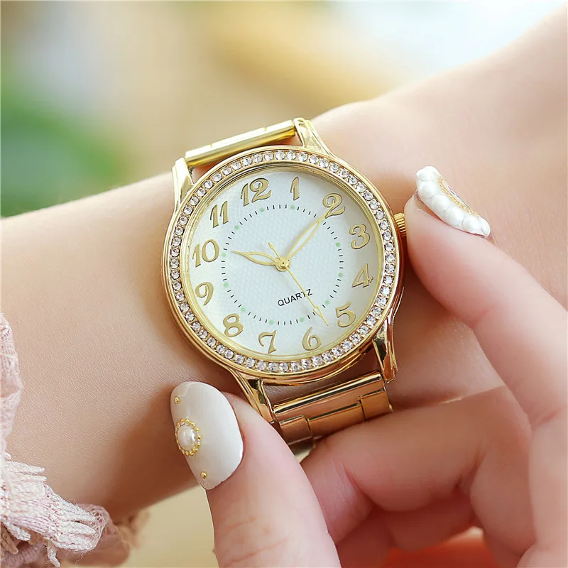 Luxury Brand Women Watch Fashion Simple Rhinestone Steel Band Watch Ladies Big Dial Quartz Clock Bracelet Clock