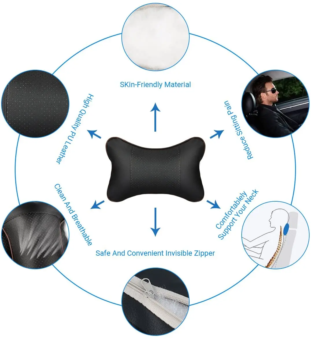 1pc Car Neck Pillows Pu Leather Head Support Universal Cushion  For Lexus Accessories Lumbar Support For Car Gaming Seat